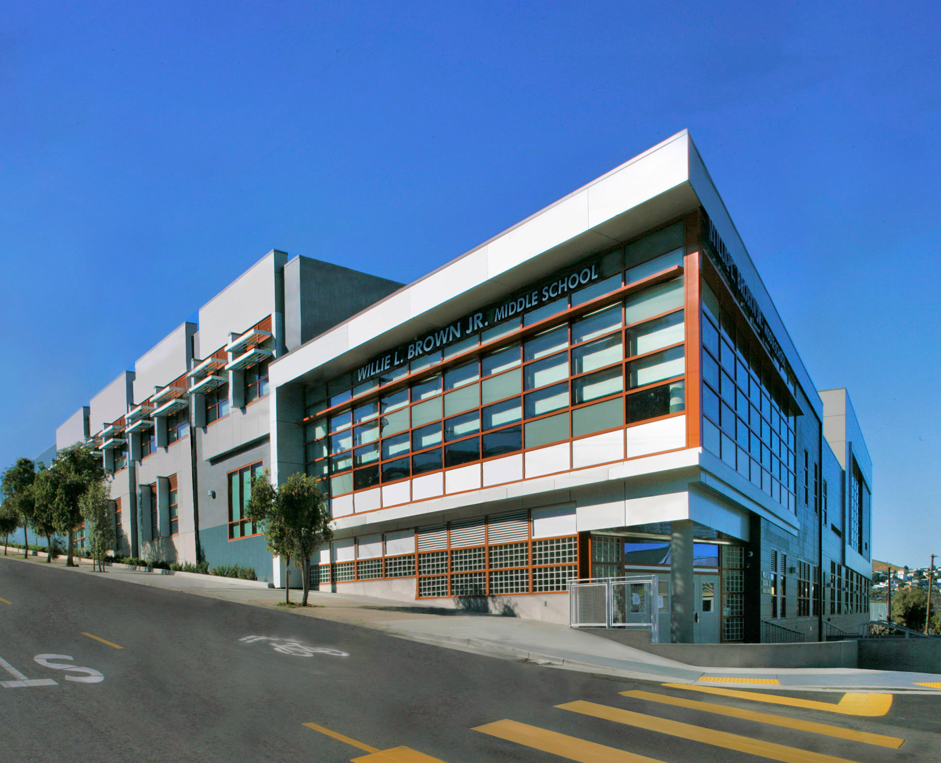 Willie L. Brown Jr. Middle School exterior elevation corner